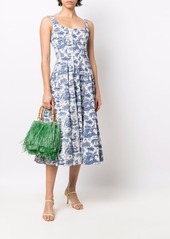 STAUD botanical-print square-neck dress