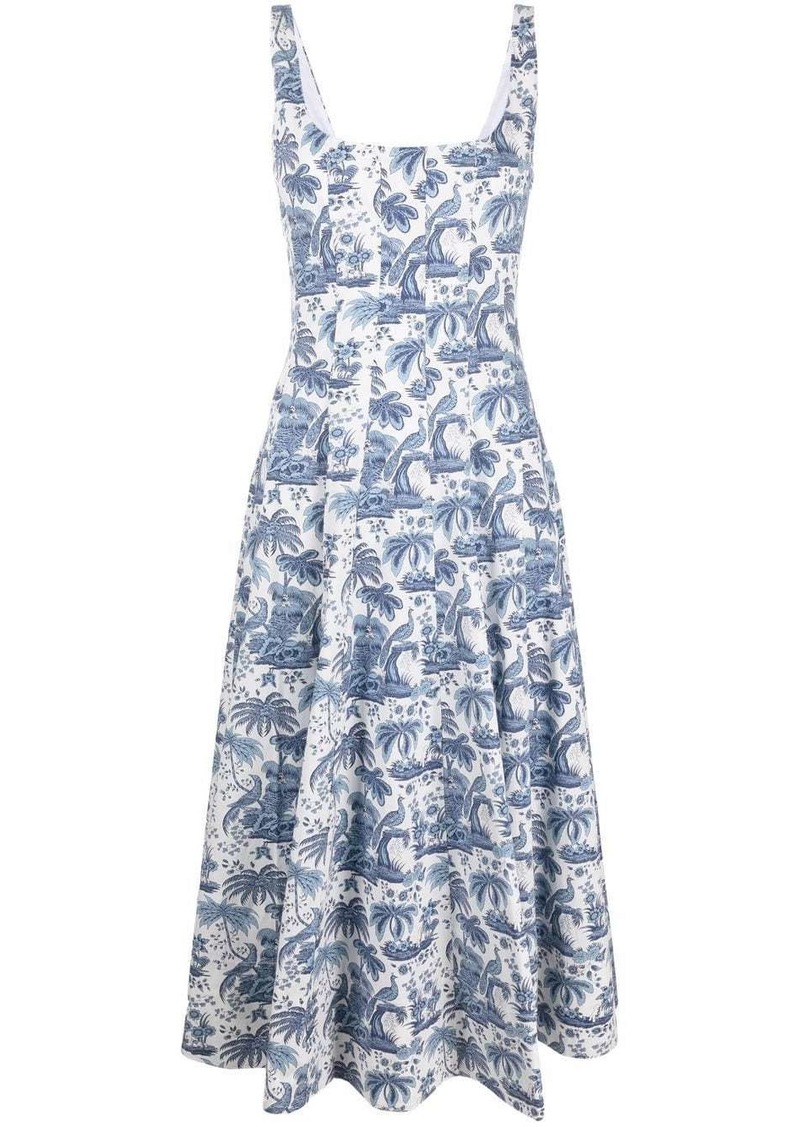 STAUD botanical-print square-neck dress