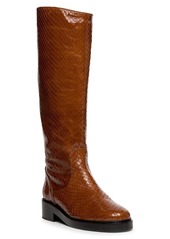 STAUD Claud Tall Snakeskin-Embossed Leather Boots