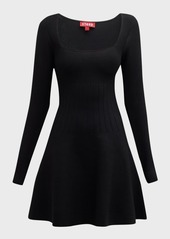 STAUD Deora Embellished Waist Square-Neck Mini Dress