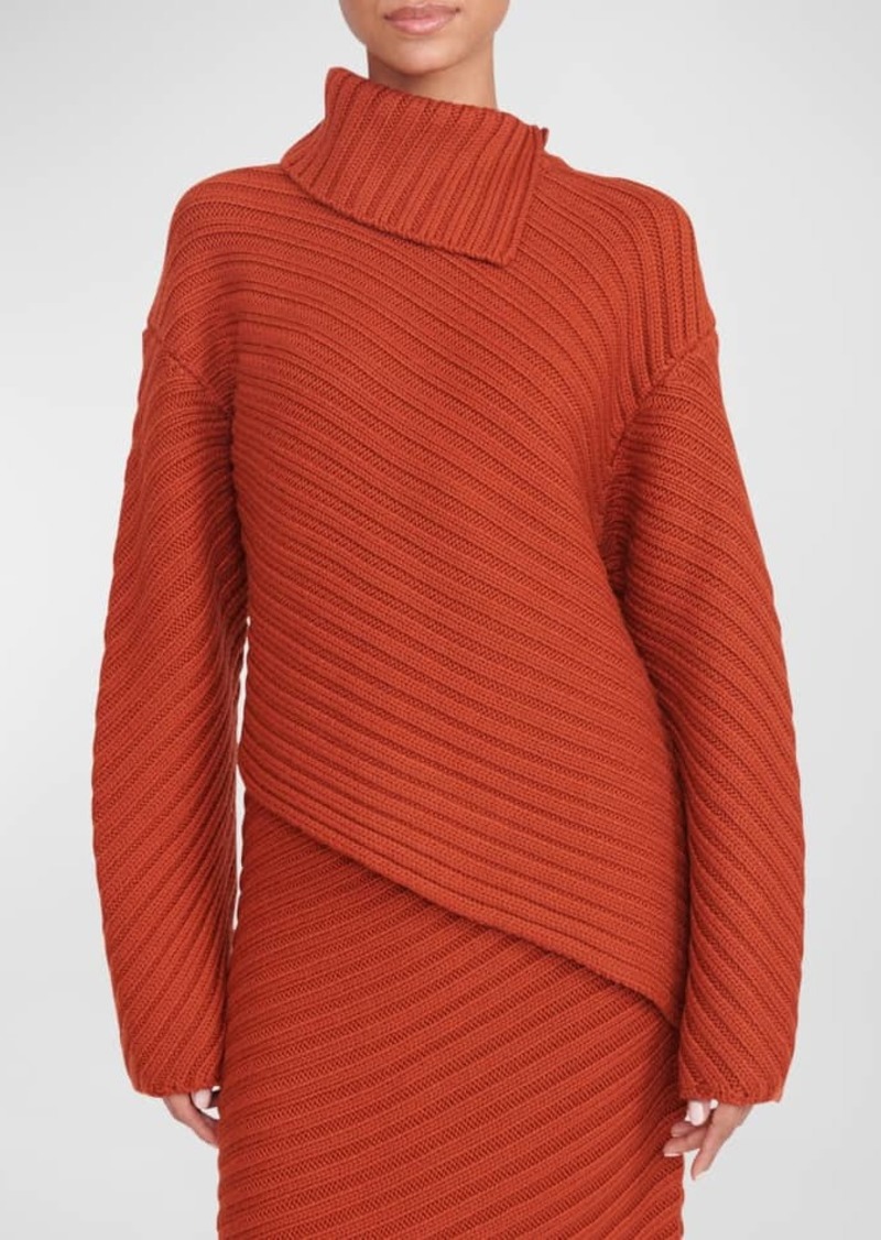STAUD Engrave Merino Wool Asymmetric Sweater