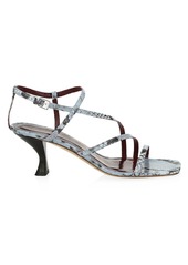 STAUD Gita Snakeskin-Embossed Leather Sandals