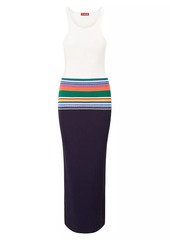 STAUD Hibiscus Ribbed Striped Midi-Dress