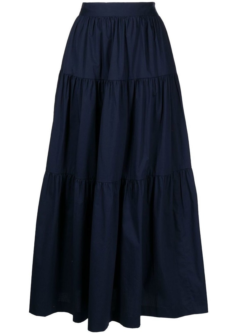 STAUD high-waisted tiered midi skirt