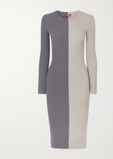 STAUD Kent Two-tone Ribbed-knit Midi Dress