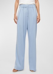 STAUD Luisa Satin Wide-Leg Pleated Pants