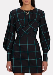 STAUD Mini Crosshill Dress In Black Green Windowpane