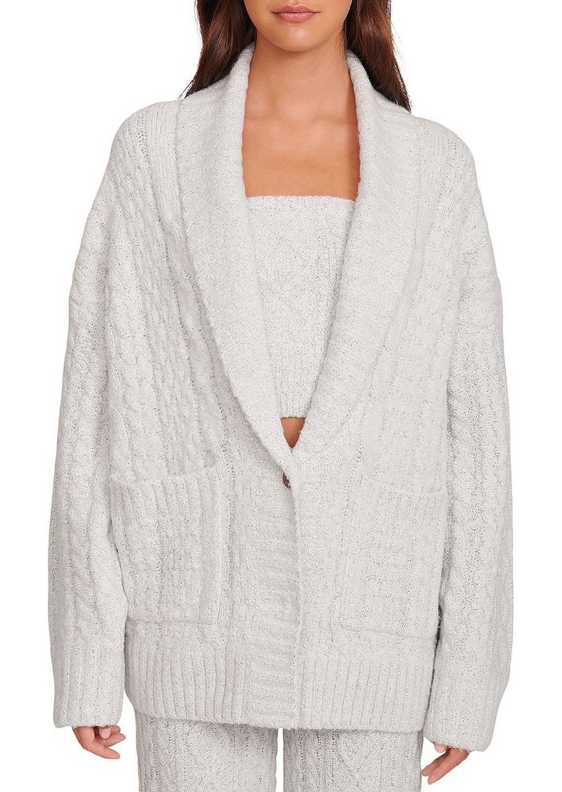 STAUD Norma Womens Cable Knot Shawl Collar Cardigan Sweater