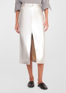 STAUD Oaklyn Metallic Denim-Style Midi Skirt