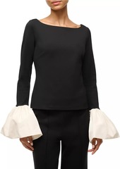 STAUD Paige Jersey Contrast-Cuff Top