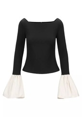 STAUD Paige Jersey Contrast-Cuff Top