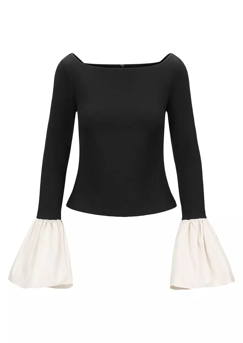 STAUD Paige Jersey Contrast-Cuff Top