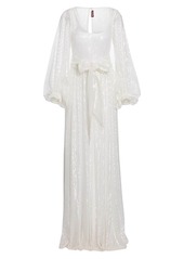STAUD Pearl Sequin Puff-Sleeve Maxi Dress