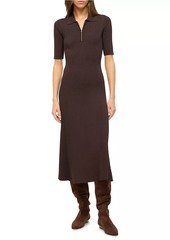 STAUD Roland Rib-Knit Short-Sleeve Midi-Dress