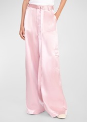 STAUD Shay Satin Wide-Leg Cargo Pants