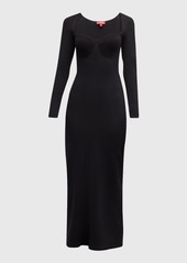 STAUD Silhouette Long-Sleeve Bustier Knit Maxi Dress