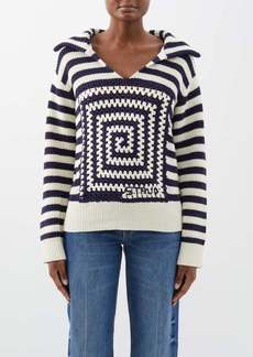Staud - Alloy Striped Crocheted Cotton Sweater - Womens - Blue White