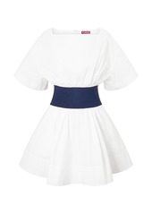 STAUD - Amy Denim-Paneled Cotton Poplin Mini Dress - Navy - M - Moda Operandi
