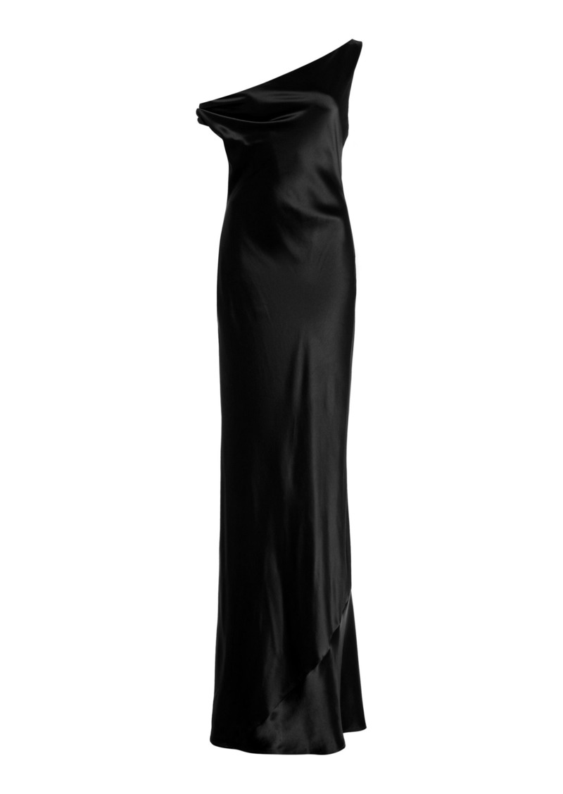 STAUD - Ashanti Draped Satin Maxi Dress - Black - S - Moda Operandi