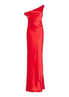 STAUD - Ashanti Draped Satin Maxi Dress - Red - M - Moda Operandi