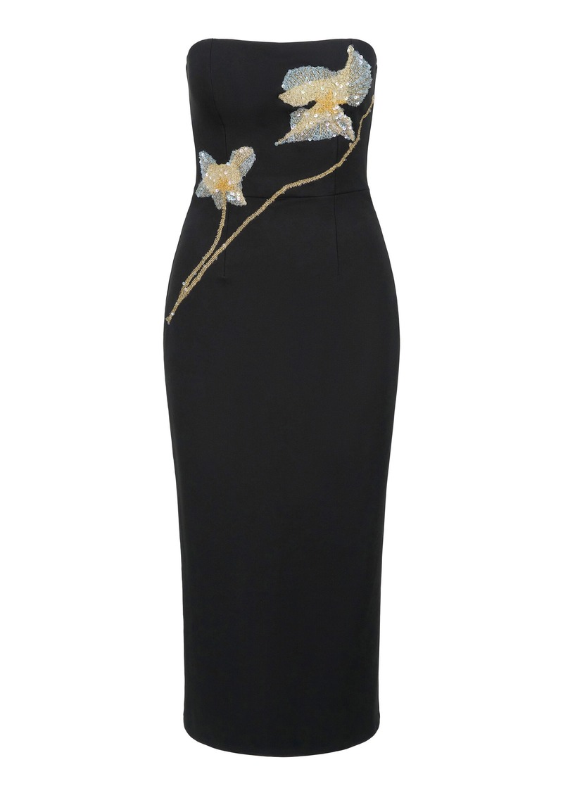 STAUD - Brooke Beaded Crepe Midi Dress - Black - L - Moda Operandi