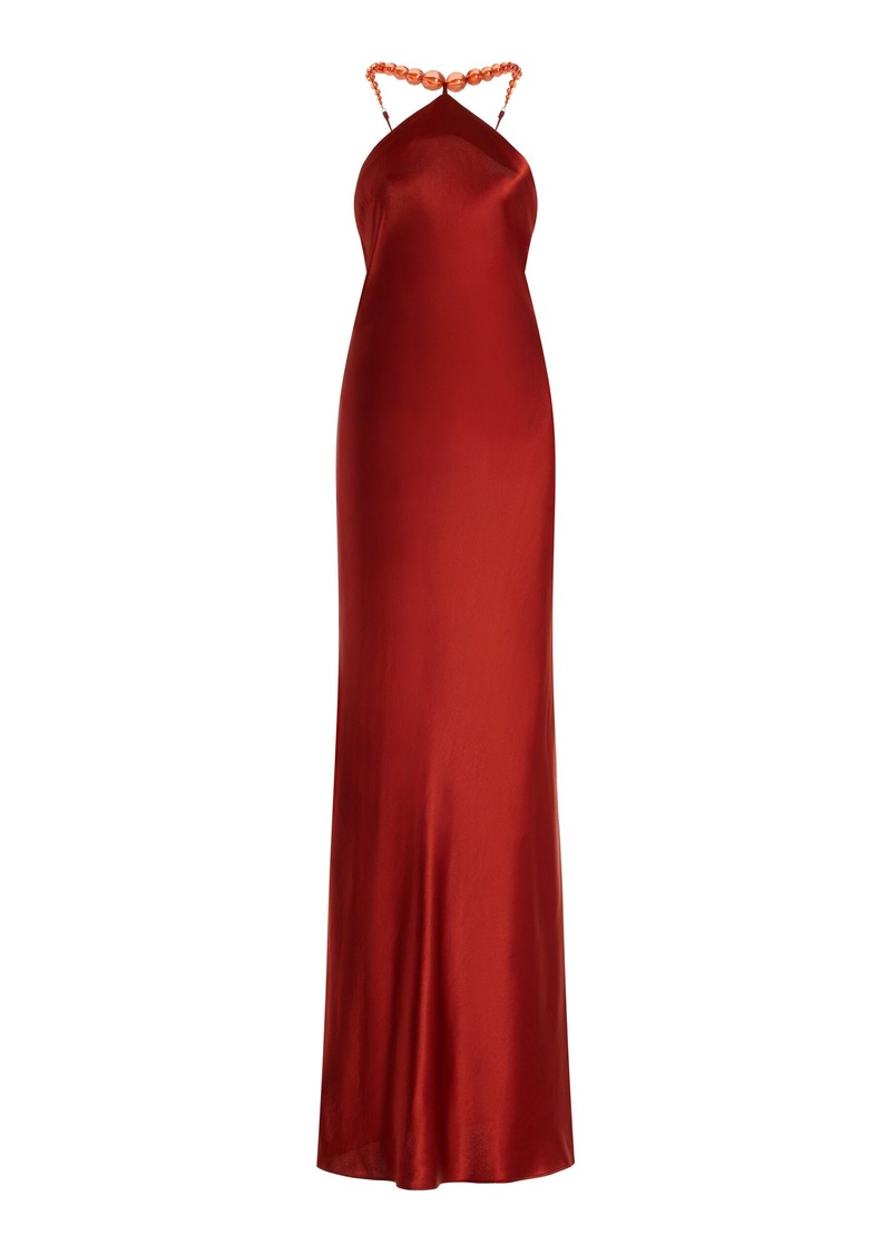 STAUD - Cadence Bead-Detailed Satin Maxi Dress - Red - US 4 - Moda Operandi