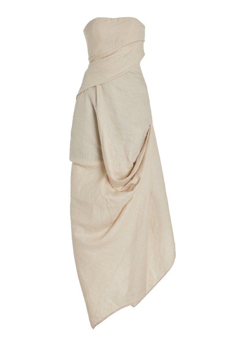 STAUD - Caravaggio Draped Linen Maxi Dress - Neutral - US 2 - Moda Operandi