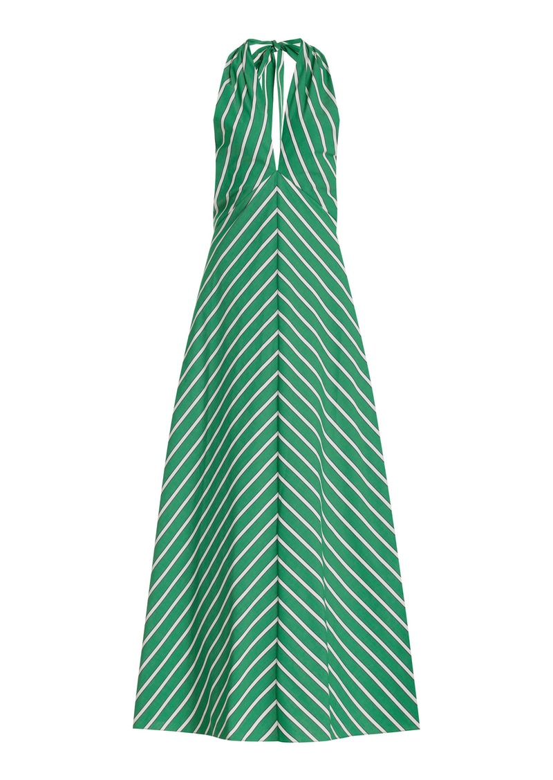 STAUD - Dawn Striped Stretch-Cotton Halter Maxi Dress - Green - L - Moda Operandi