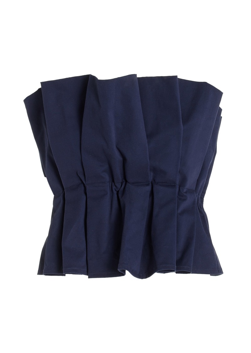 STAUD - Dover Gathered Stretch-Cotton Strapless Top - Navy - S - Moda Operandi