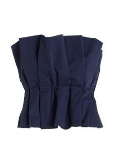 STAUD - Dover Gathered Stretch-Cotton Strapless Top - Navy - L - Moda Operandi