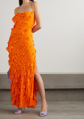 Staud - Elvire lace-up ruffled crepe maxi dress - Orange - XS