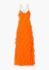 Staud - Elvire lace-up ruffled crepe maxi dress - Orange - XS