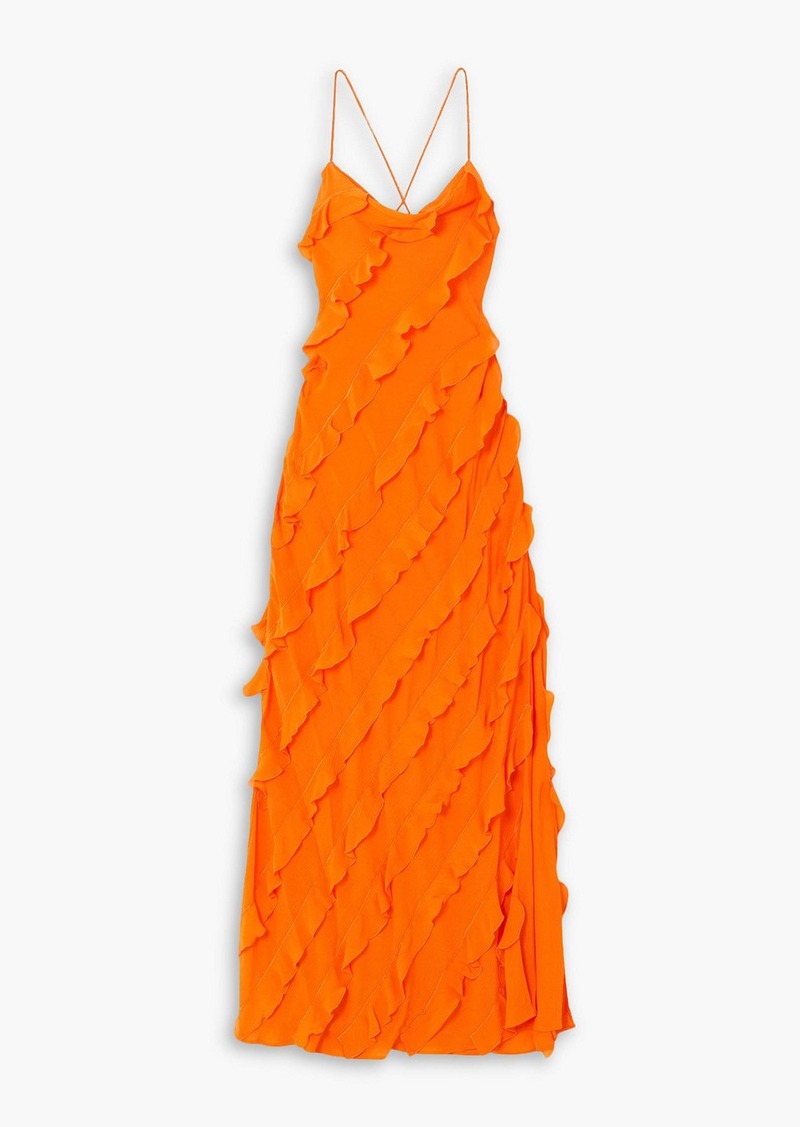 Staud - Elvire lace-up ruffled crepe maxi dress - Orange - XS