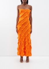 Staud - Elvire Open-back Ruffled Crepe Maxi Dress - Womens - Orange