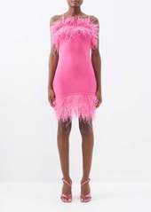 Staud - Etta Feather-trim Stretch-knit Mini Dress - Womens - Bright Pink