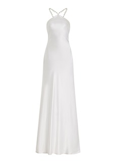 STAUD - Exclusive Cadence Pearl-Embellished Satin Maxi Slip Dress - White - US 00 - Moda Operandi