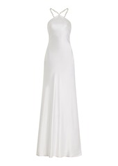 STAUD - Exclusive Cadence Pearl-Embellished Satin Maxi Slip Dress - White - US 12 - Moda Operandi