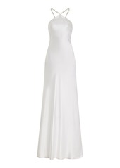 STAUD - Exclusive Cadence Pearl-Embellished Satin Maxi Slip Dress - White - US 6 - Moda Operandi