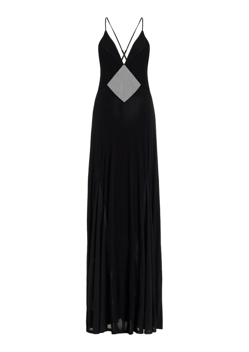 STAUD - Fleur Mesh-Detailed Knit Maxi Dress - Black - L - Moda Operandi