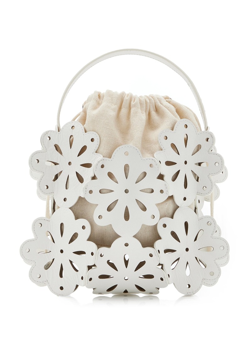 STAUD - Flora Laser-Cut Leather Basket Bag - White - OS - Moda Operandi