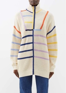 Staud - Hampton Striped Cotton-blend Sweater - Womens - White Multi