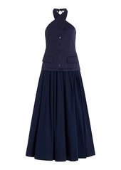 STAUD - Harrington Suiting Stretch-Cotton Halter Maxi Dress - Navy - US 8 - Moda Operandi