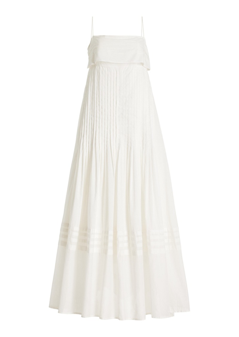 STAUD - Kristina Pleated Cotton Maxi Dress - Ivory - US 6 - Moda Operandi