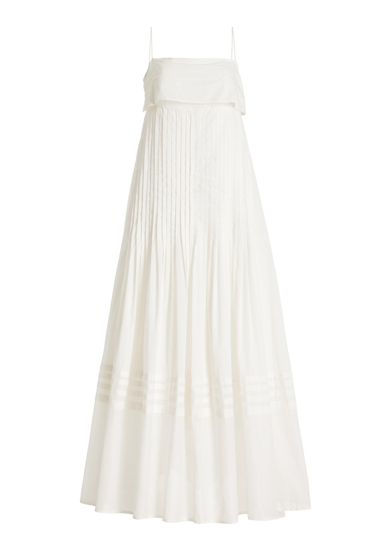 STAUD - Kristina Pleated Cotton Maxi Dress - Ivory - US 4 - Moda Operandi