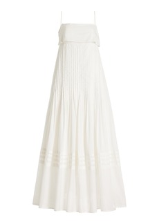 STAUD - Kristina Pleated Cotton Maxi Dress - Ivory - US 0 - Moda Operandi