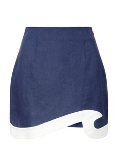 STAUD - Leandro Curved Linen Mini Skirt - Navy - US 4 - Moda Operandi
