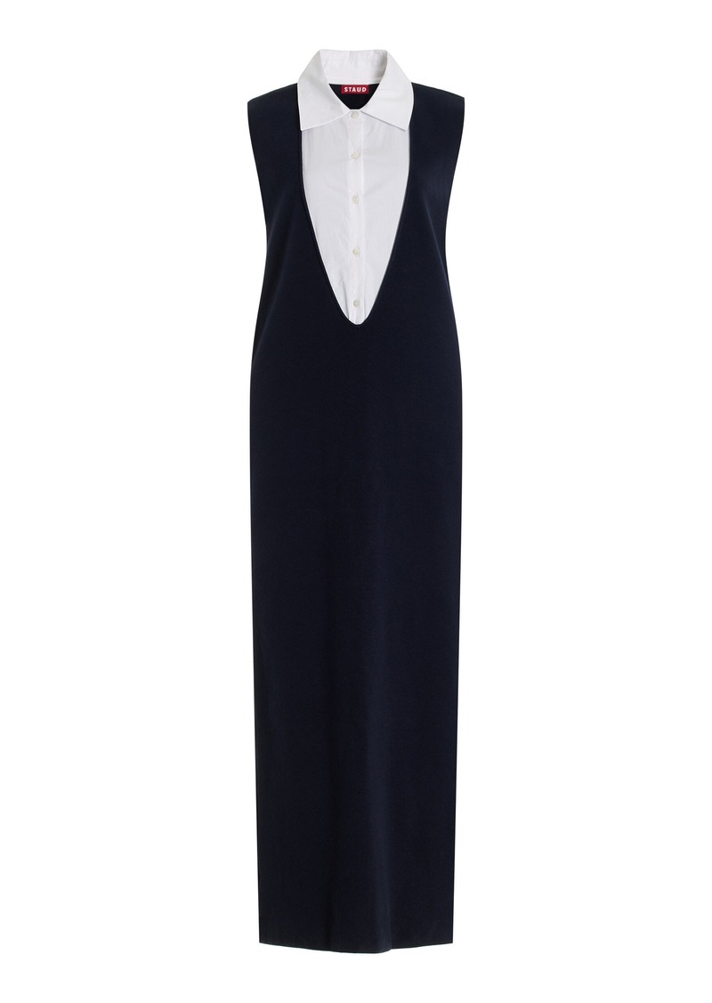 STAUD - Leslie Cotton-Cashmere Midi Shirt Dress - Navy - M - Moda Operandi