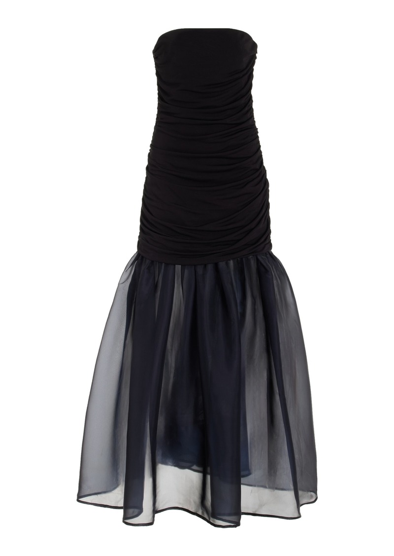 STAUD - Liya Ruched Jersey-Organza Maxi Dress - Black - L - Moda Operandi