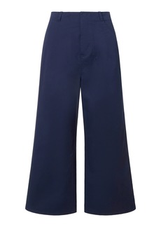 STAUD - Luca Cropped Stretch-Cotton Flare Pants - Navy - US 10 - Moda Operandi