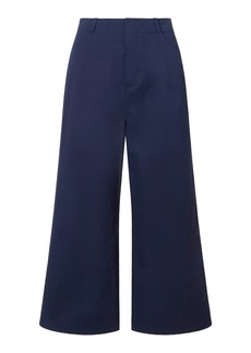 STAUD - Luca Cropped Stretch-Cotton Flare Pants - Navy - US 4 - Moda Operandi